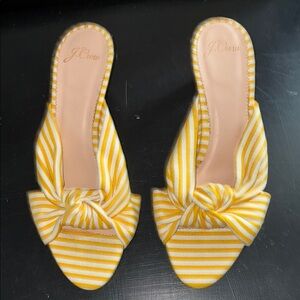 J. Crew Women's Yellow Striped Mules with Bow